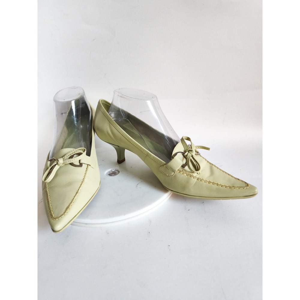 Franco Sarto Kitten Heel Pumps 9 Y2k 90s Green Pointed Toe Bow Vintage Office
